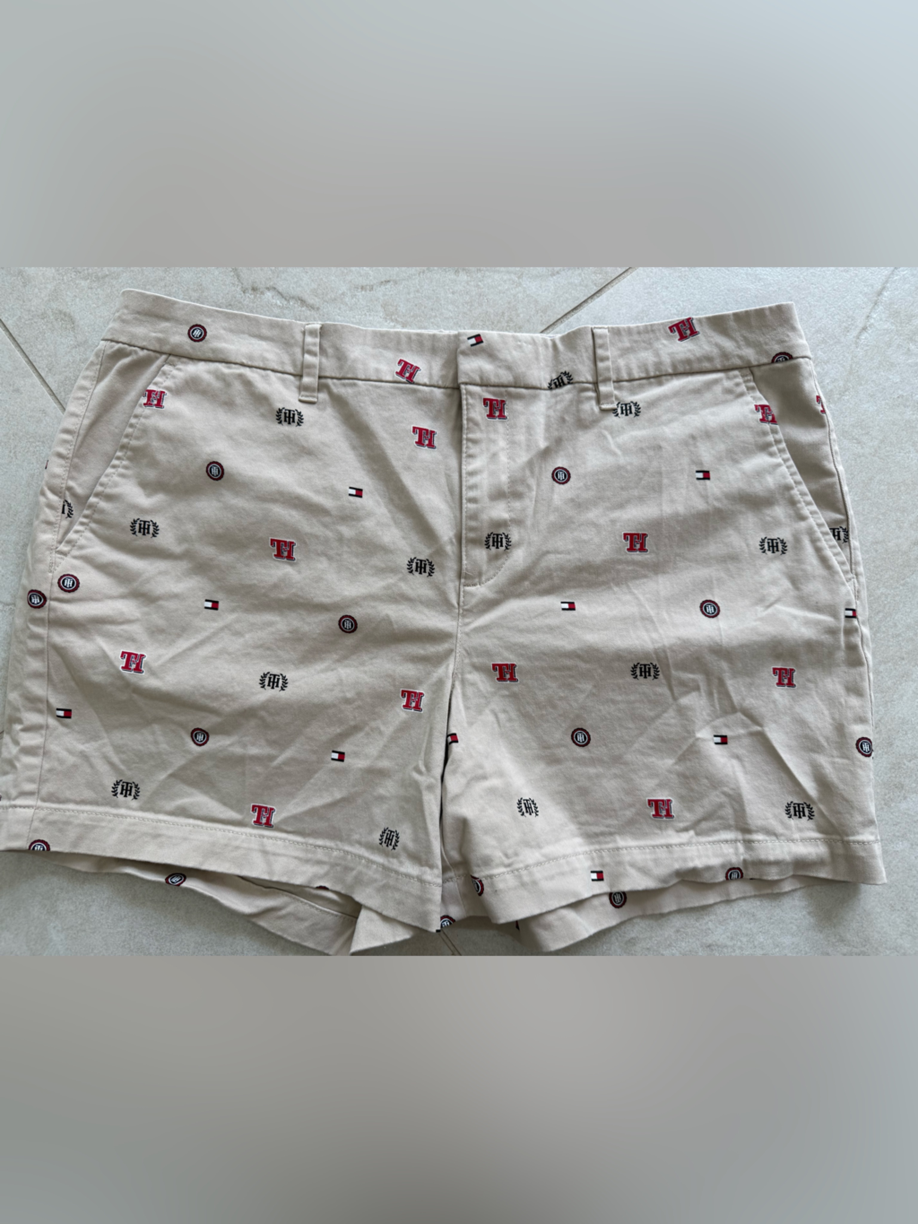 Tommy Hilfiger Beige Embroidered Logo Athletic Shorts